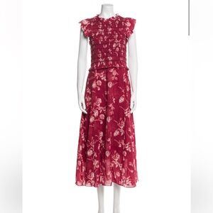 Sea New York Red Floral Smocked Midi Dress - Sz M